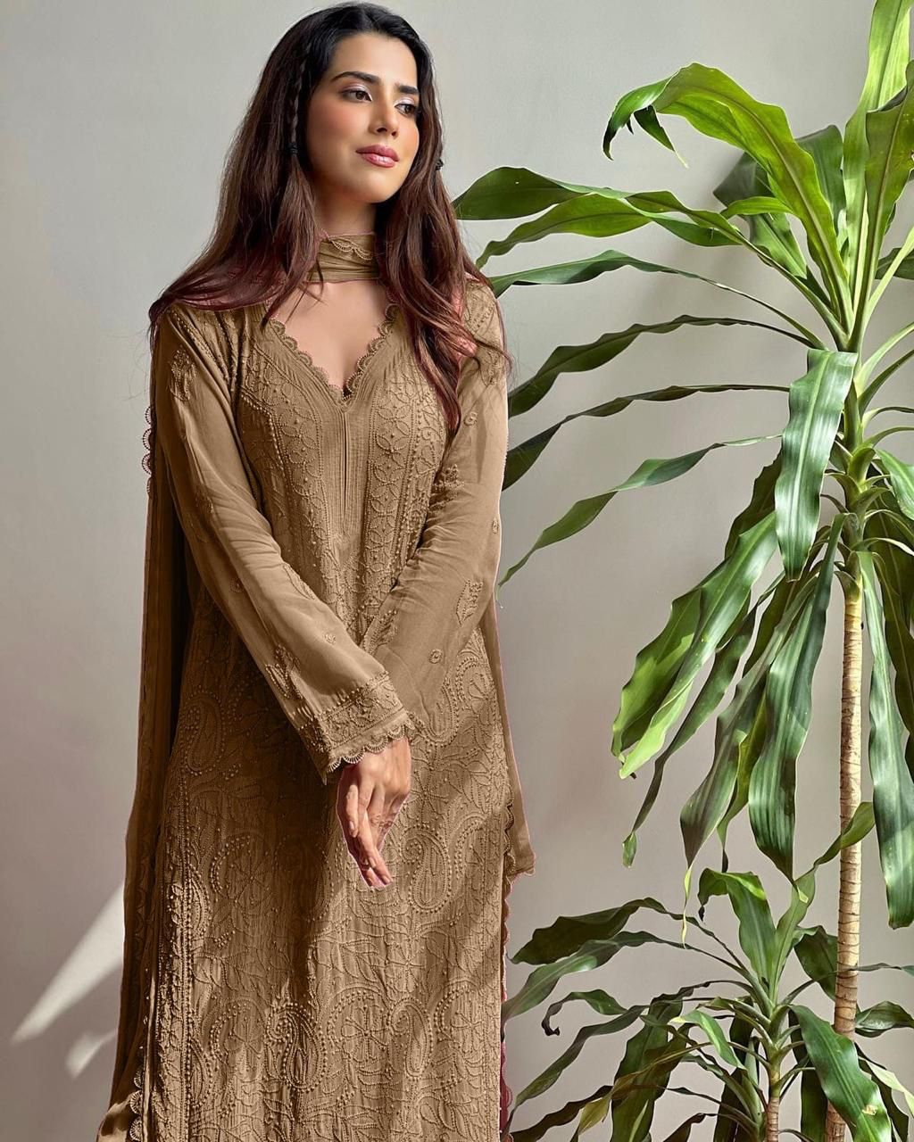 Georgette Chikankari Embroidery Kurta With Pant And Dupatta For Women