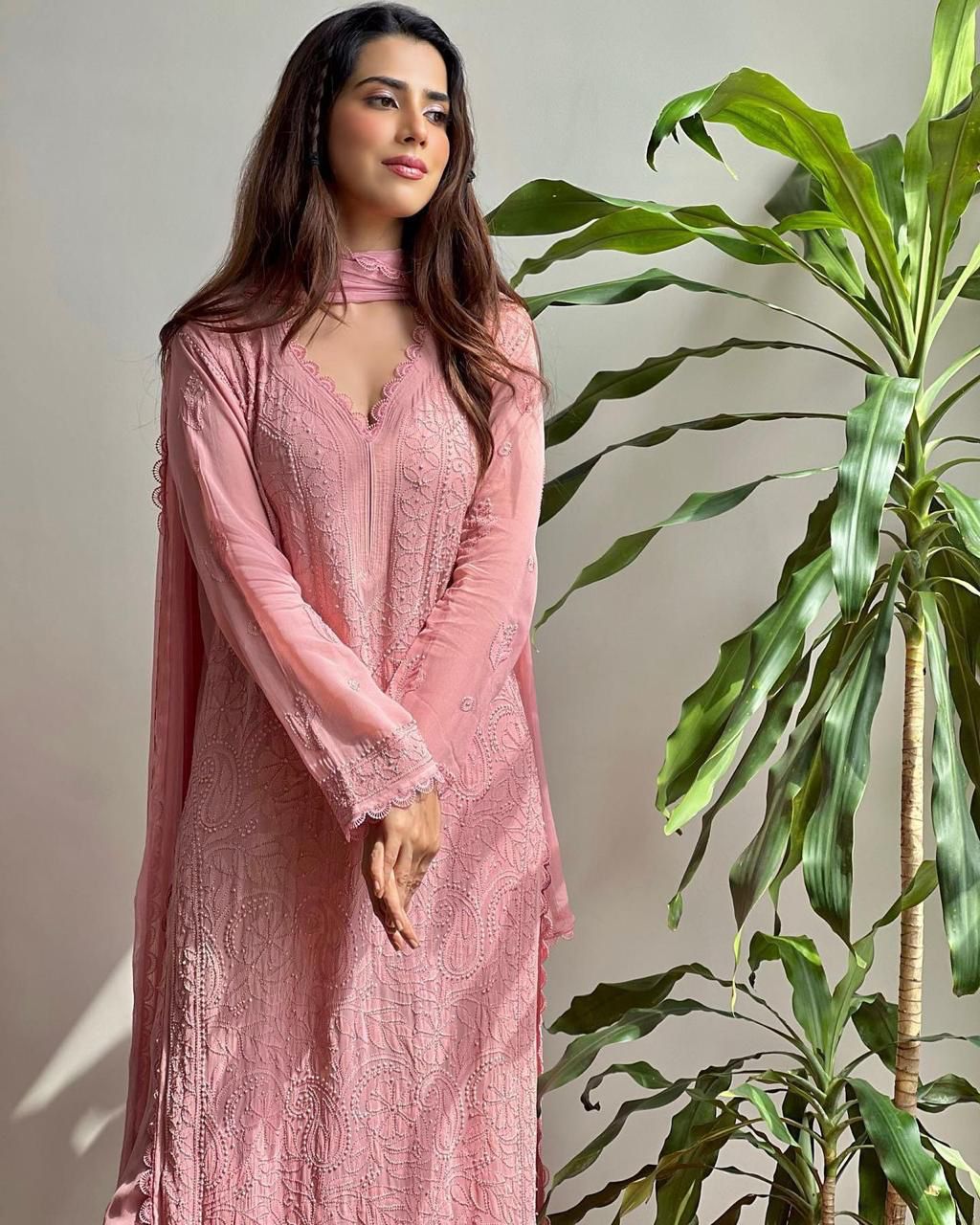 Georgette Chikankari Embroidery Kurta With Pant And Dupatta For Women