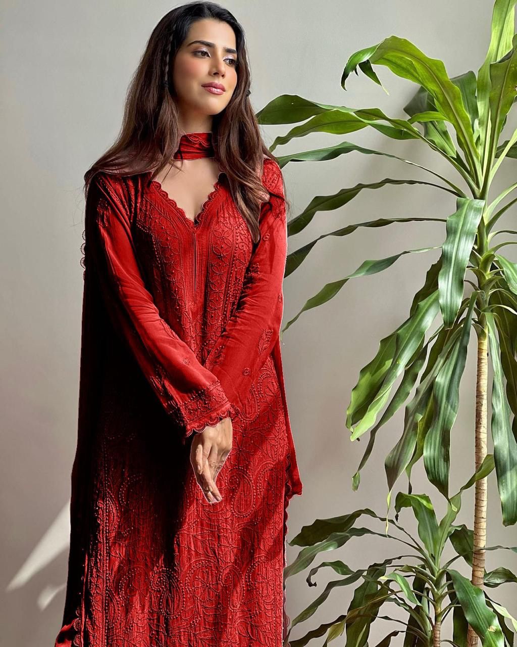 Georgette Chikankari Embroidery Kurta With Pant And Dupatta For Women