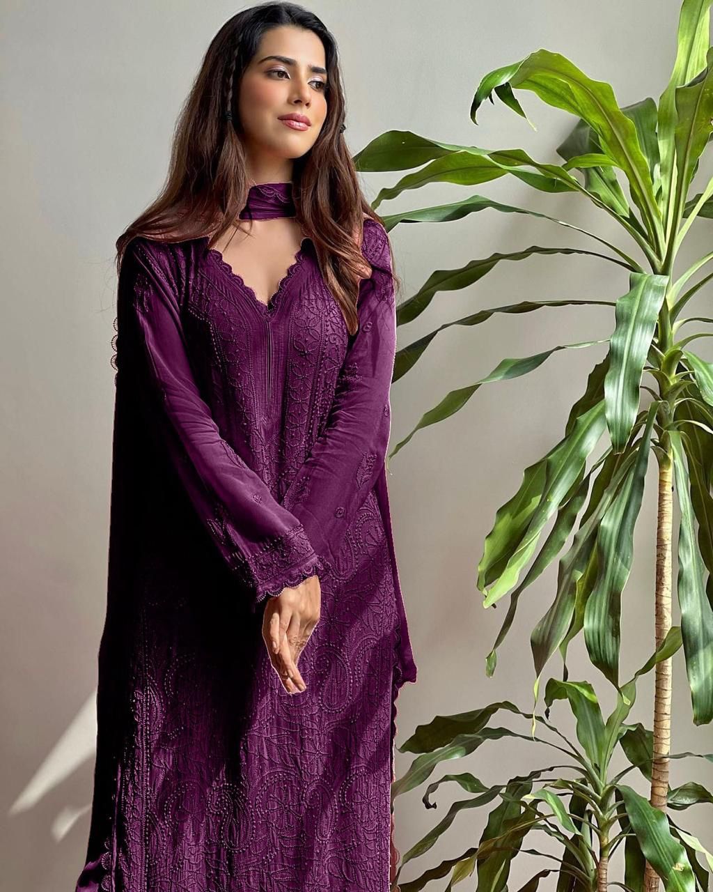 Georgette Chikankari Embroidery Kurta With Pant And Dupatta For Women